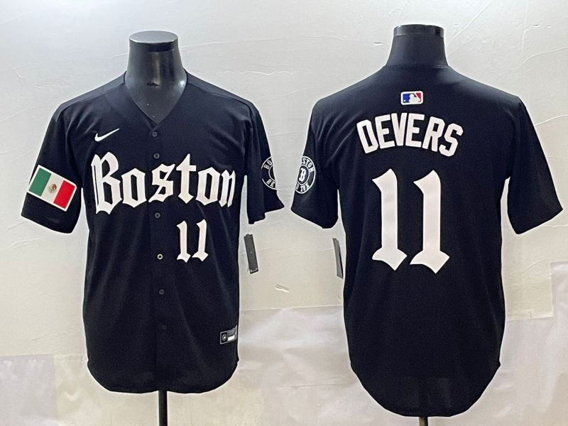 Men 2025 Boston Red Sox 11 Devers Black Five generations Joint Name Nike MLB Jersey style 18